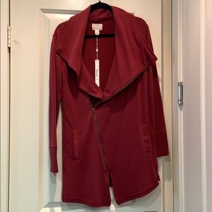 Caslon Asymmetrical Drape Collar Terry Jacket